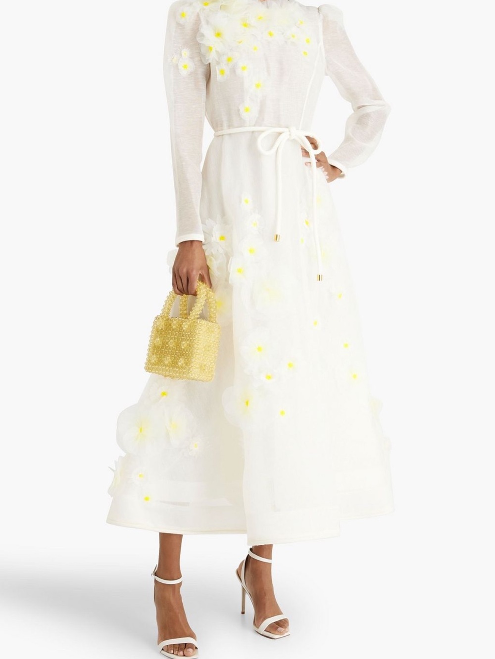 Zimmermann Ivory Maxi Dress with Yellow Floral Appliqués